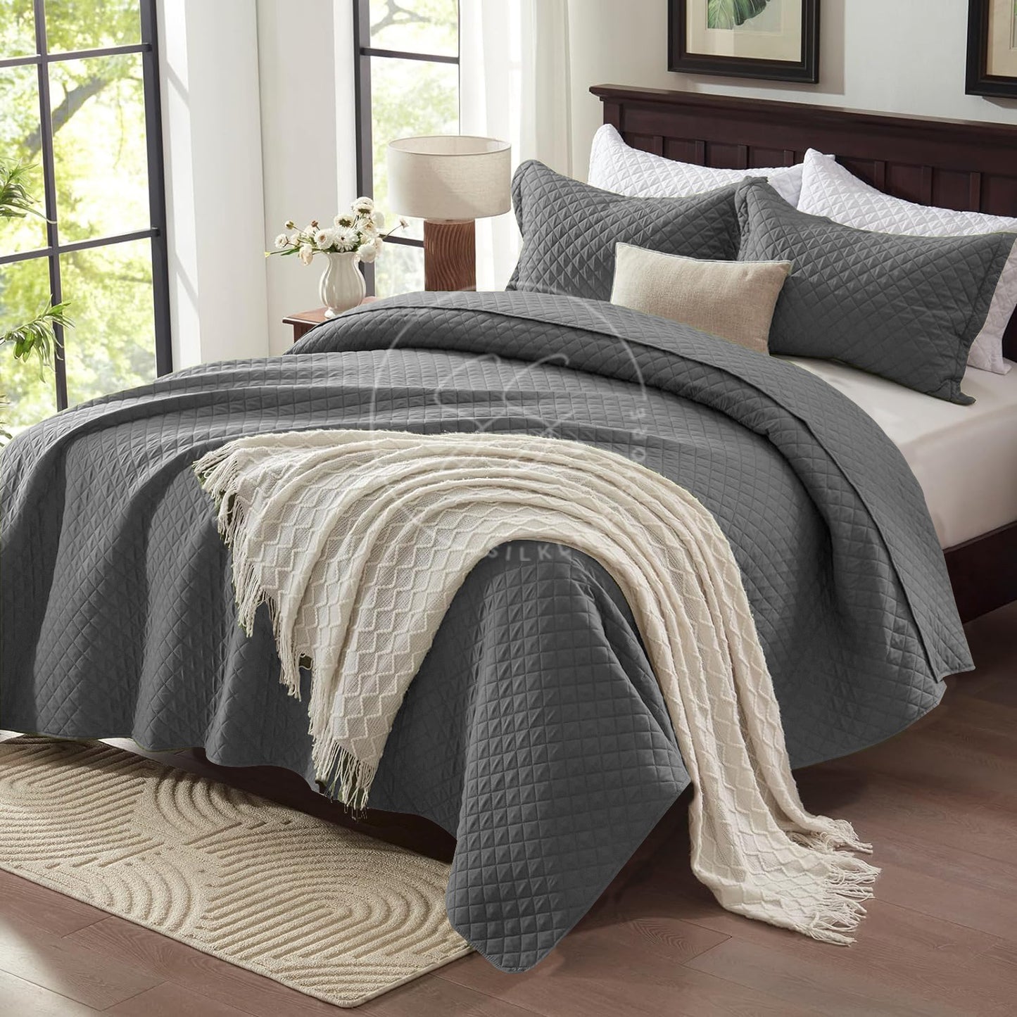 Hazel Grey -king Size Microfibre: 3 pcs bedspread set
