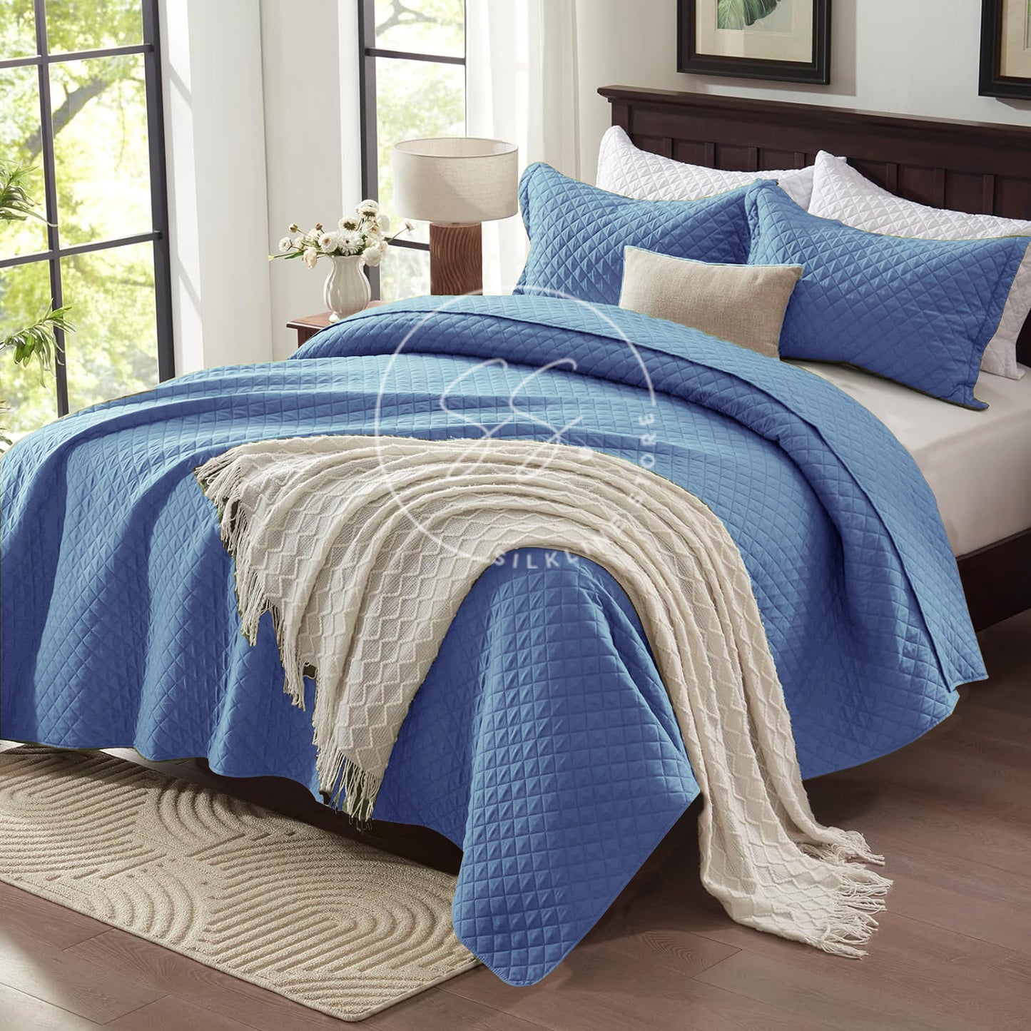 Sky blue - king Size Microfibre: Quilted 3 pcs bedspread set