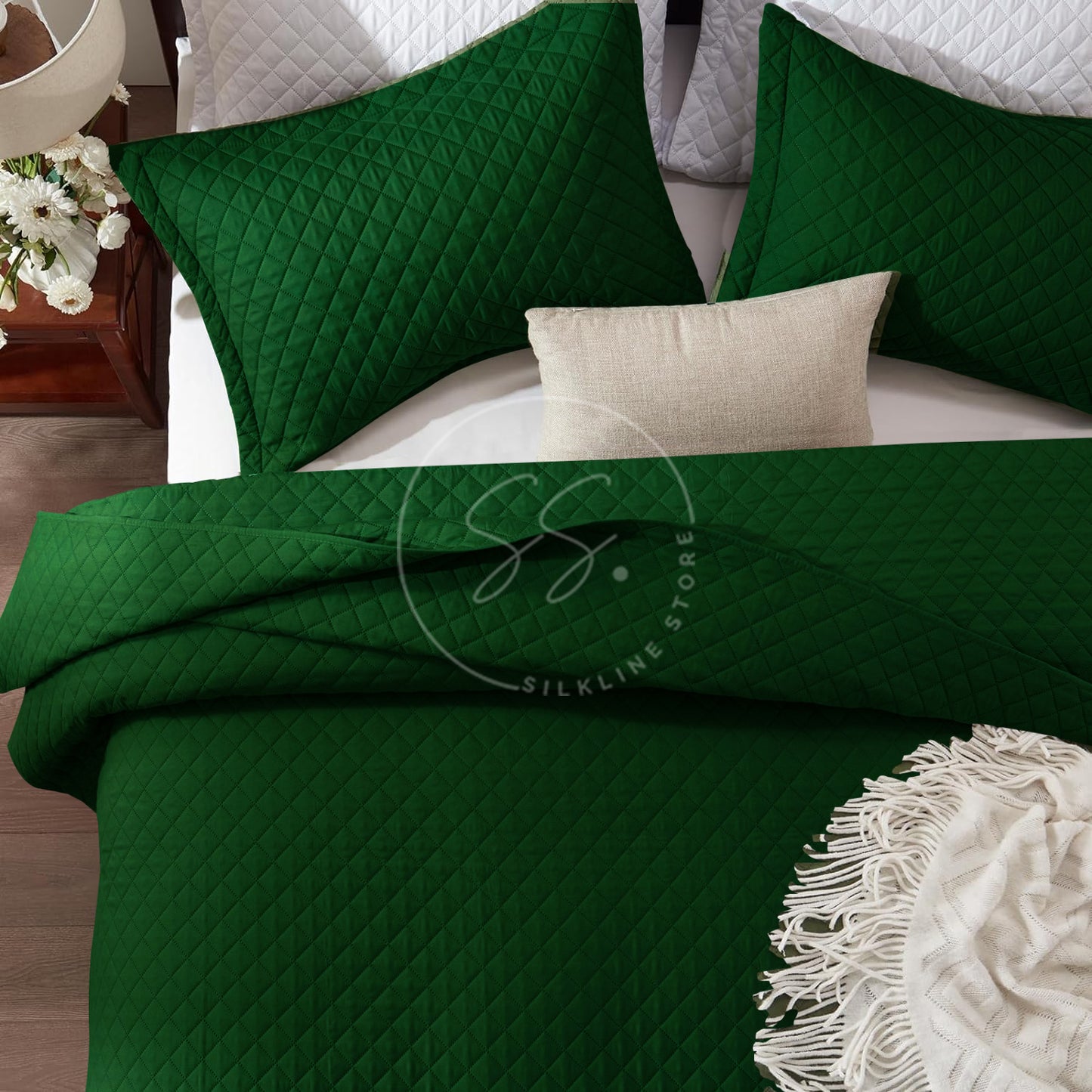 Forest Green-king Size Microfibre: 3 pcs bedspread set