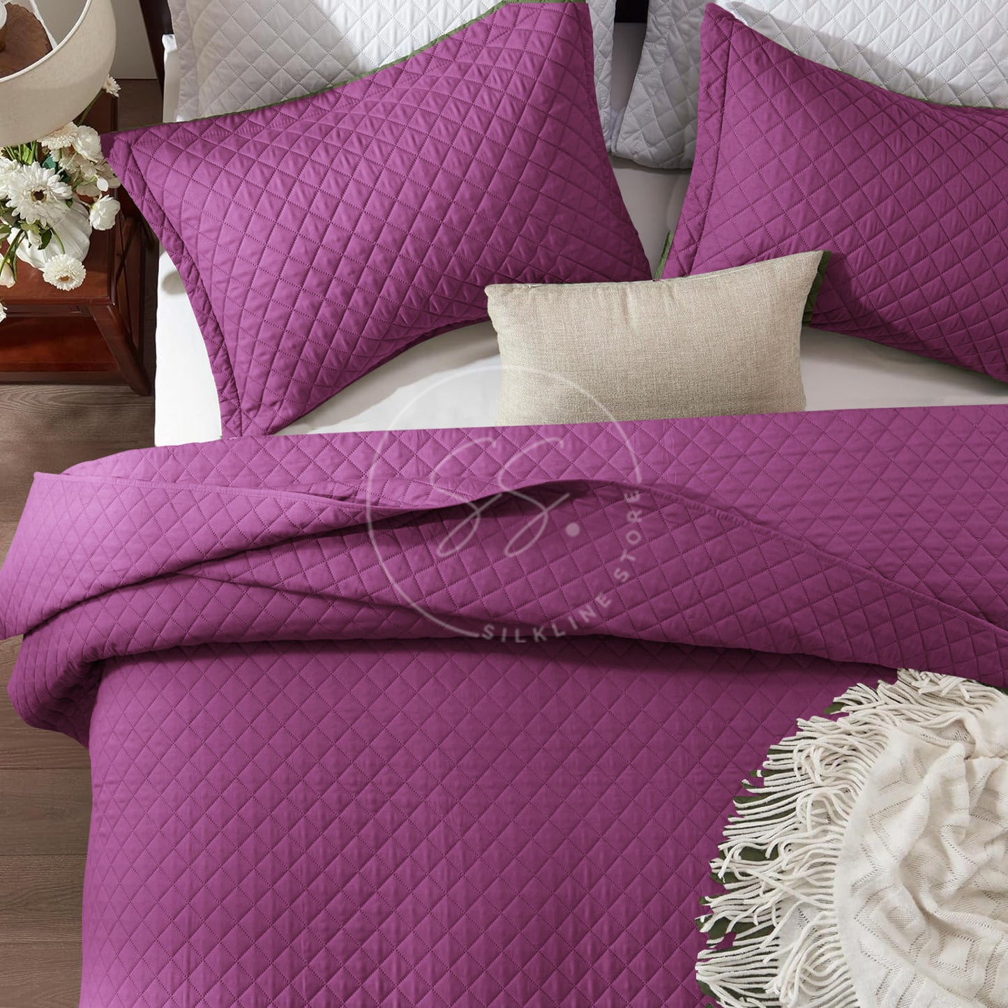 Lilac - king Size Microfibre: 3 pcs Quilted bedspread set