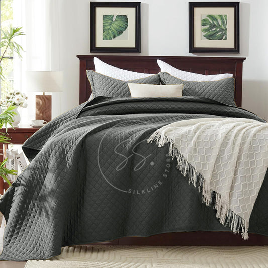 Hazel Grey -king Size Microfibre: 3 pcs bedspread set