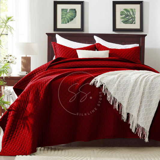 Maroon - king Size Microfibre: 3 pcs Quilted bedspread set