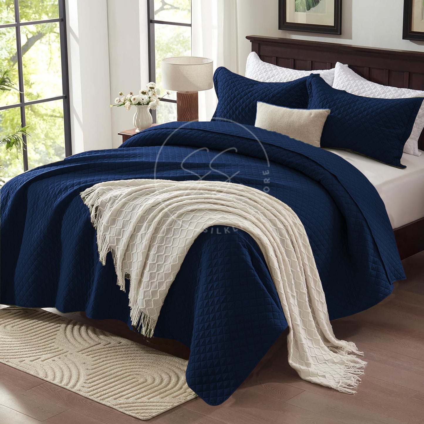 Sapphire Blue -king Size Microfibre: Quilted 3 pcs bedspread set