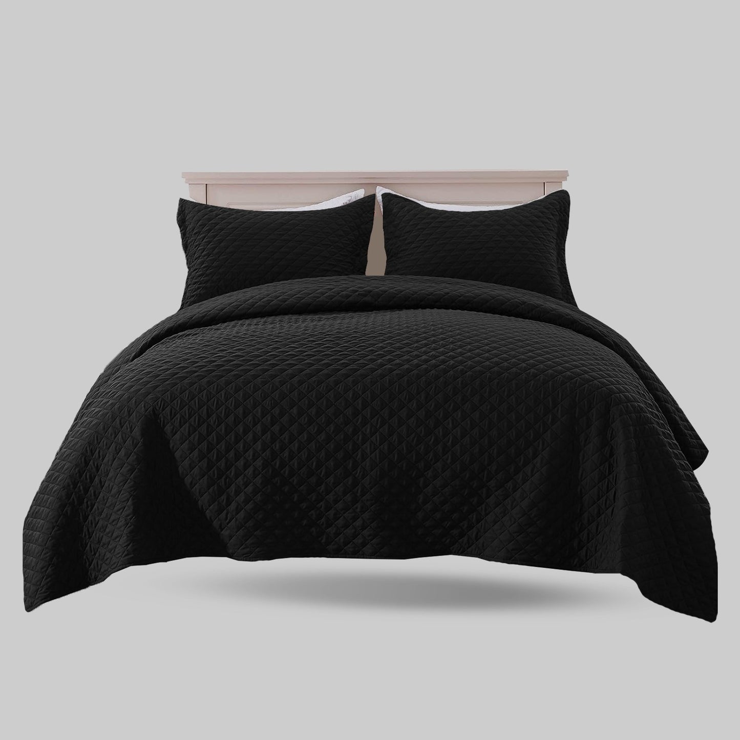 Midnight Black - king Size Microfibre: 3 pcs Quilted bedspread set