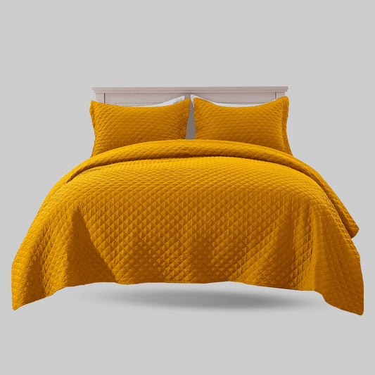 Ochre - king Size Microfibre: Quilted 3 pcs bedspread set