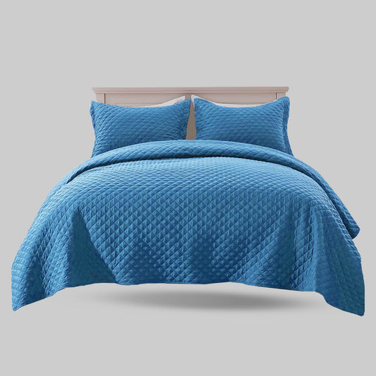 Sky blue - king Size Microfibre: Quilted 3 pcs bedspread set