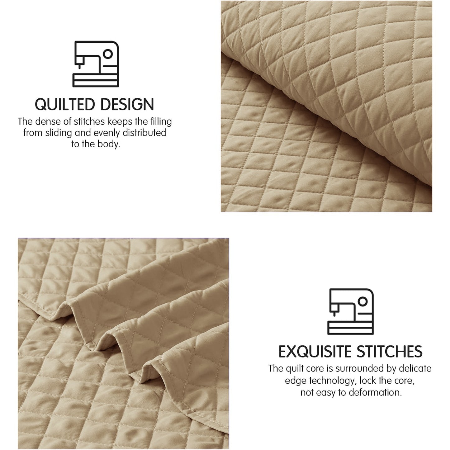 BEIGE - king Size Microfibre: Quilted 3 pcs bedspread set