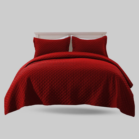 Maroon - king Size Microfibre: 3 pcs Quilted bedspread set