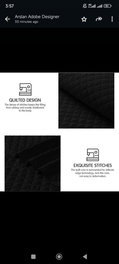 Midnight Black - king Size Microfibre: 3 pcs Quilted bedspread set