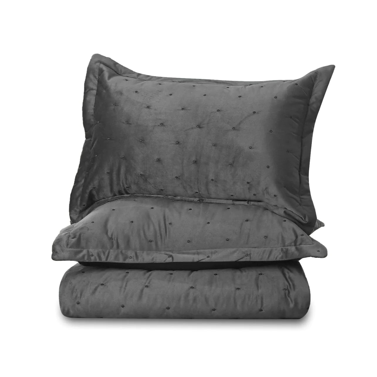 Bedspread Grey set - Ultrasoft Velvet Embroidered Quilted